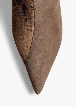 Harvey Over-the-Knee High Boot in Morning Dove Suede and Taupe Python-|Khaite Sale